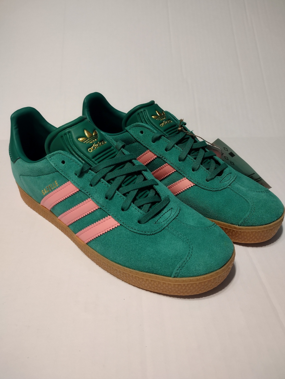 Adidas Gazelle Women's Green Suede Sneakers with Pink Stripes